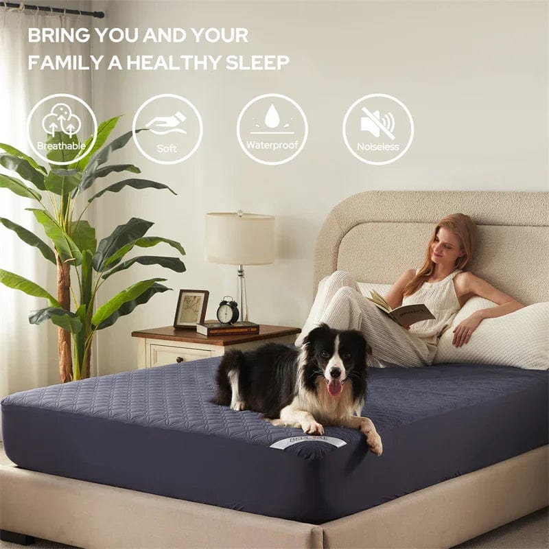 this waterproof noiseless mattress protector is breathable and soft, bringing you a healthy sleep, navy blue