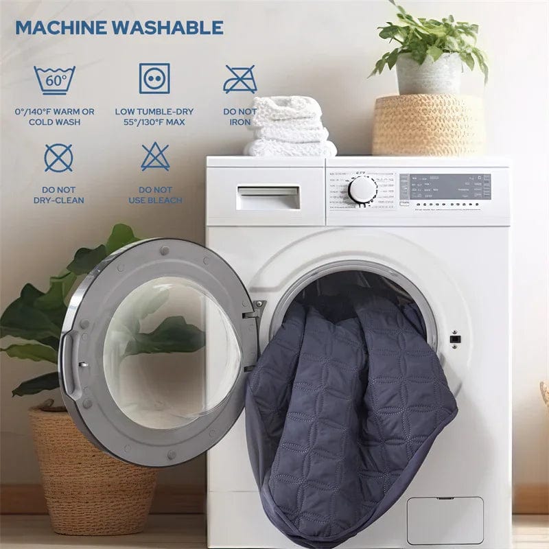 wash precautions of the waterproof luck charm print mattress protector, navy blue