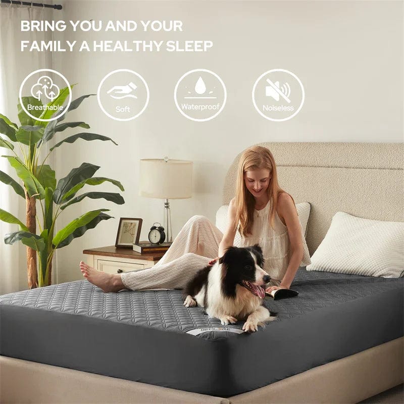 this waterproof noiseless mattress protector is breathable and soft, bringing you a healthy sleep, gray