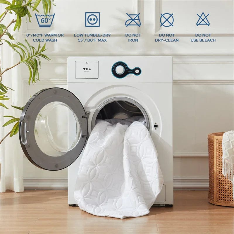 the wash precautions of good luck charm print mattress protector, white