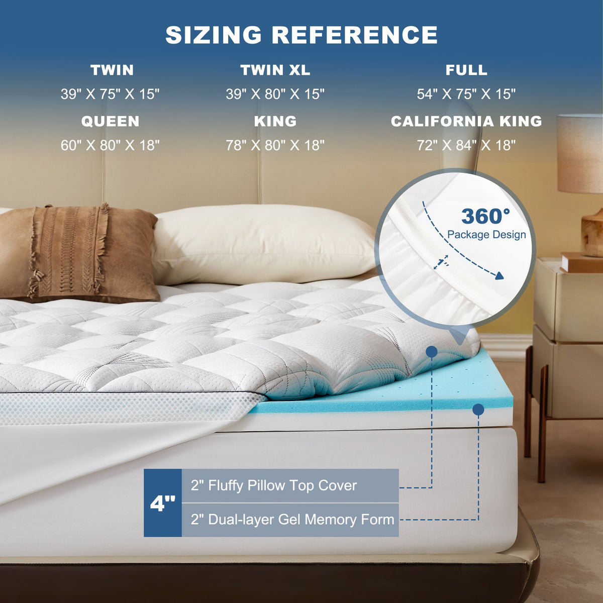 Bedlore® Soft Cooling Gel Memory Foam Mattress Topper